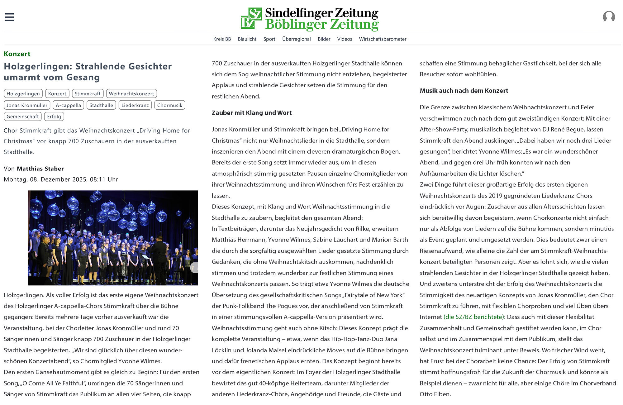 SZBZ Bericht Weihnachtskonzert 